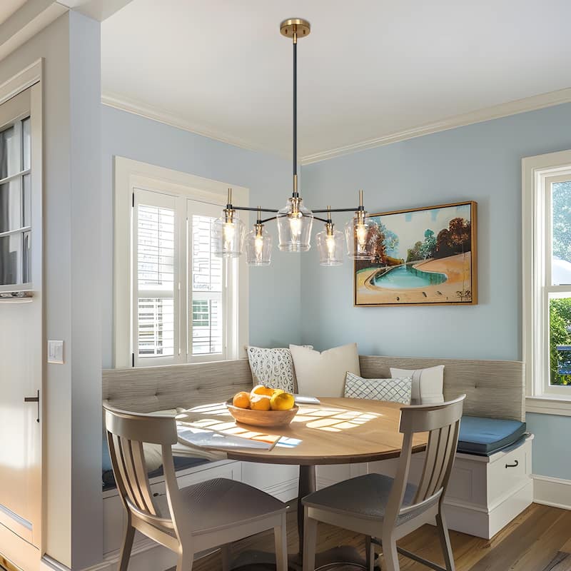 Modern Farmhouse 3/5-Light Black Gold Chandelier Clear Glass Kitchen Island Pendant Lighting for Dinning Room