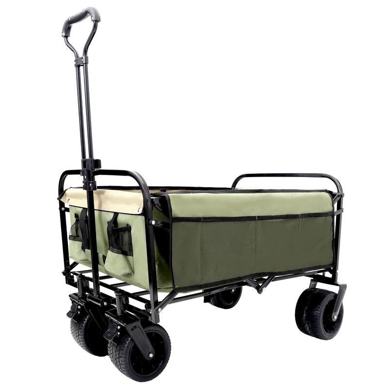 440Lbs Collapsible Foldable Wagon Cart With 3Pcs Liner Bag , Beach Wagon Utility Cart For Camping Shopping Sports - Green
