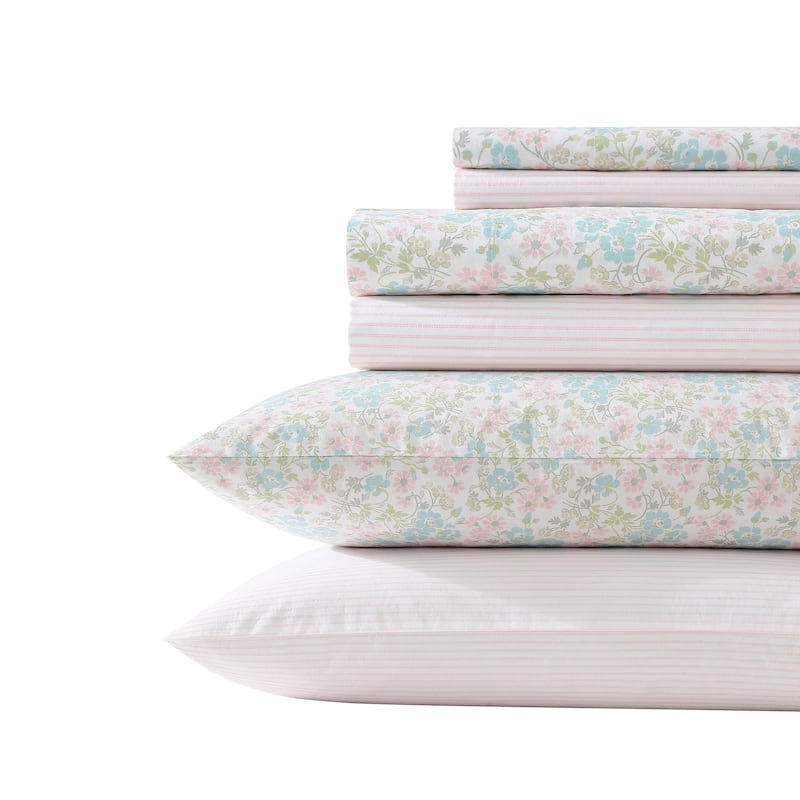 Laura Ashley Mixed Print Cotton 6 Piece Sheet Sets - King - Jaynie Pink