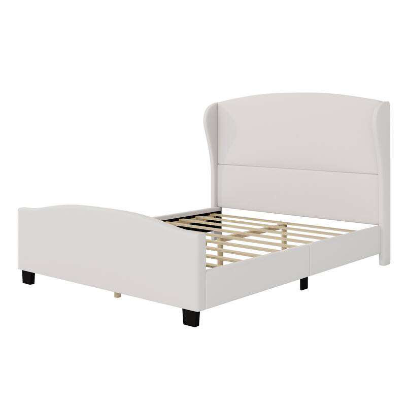 Queen Size Wingback Bed Frame with 51" Tall Headboard with Solid Wood Legs (No Box Spring Needed)