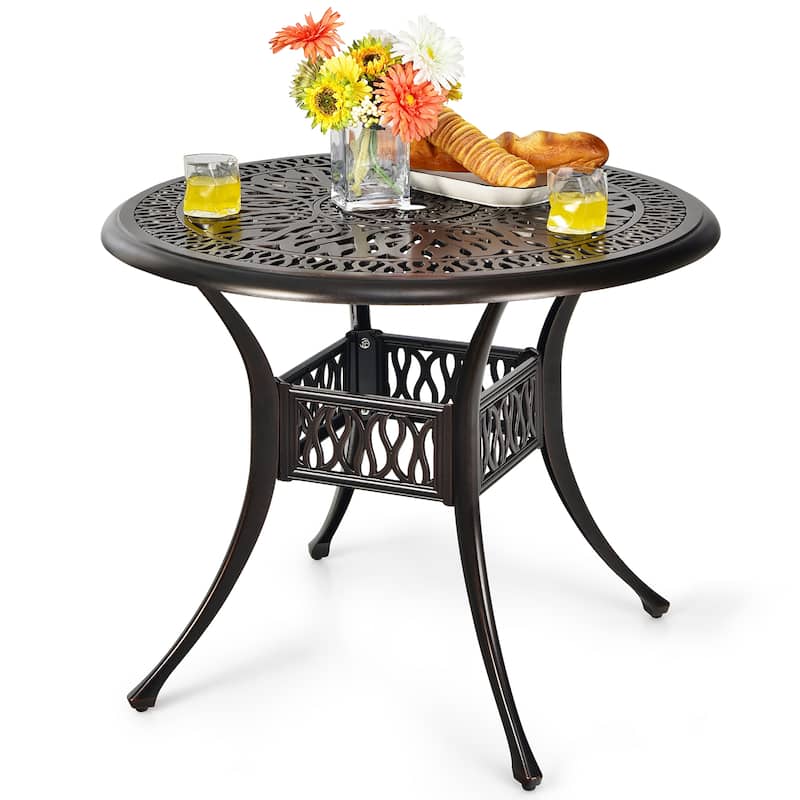 Costway 36'' Patio Round Dining Bistro Table Cast W/2'' Umbrella Hole - See Details - See Details