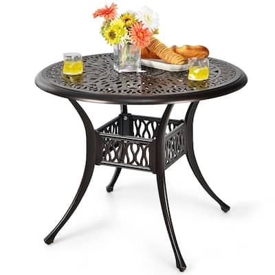 Costway 36'' Patio Round Dining Bistro Table Cast W/2'' Umbrella Hole - See Details