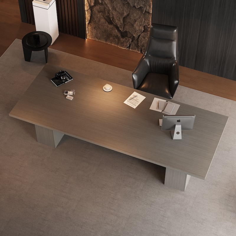 Extra Long Wood Rectangular Dining Table Meeting Table,Oak & White - 126"L