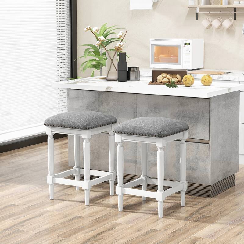 Gymax 4PCS Upholstered 3-Height Bar Stool Versatile Kitchen Dining