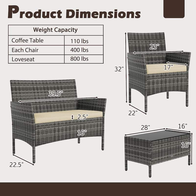 Costway 8 PCS Patio Furniture Set with Washable Cushions and Tempered - 8 PCS