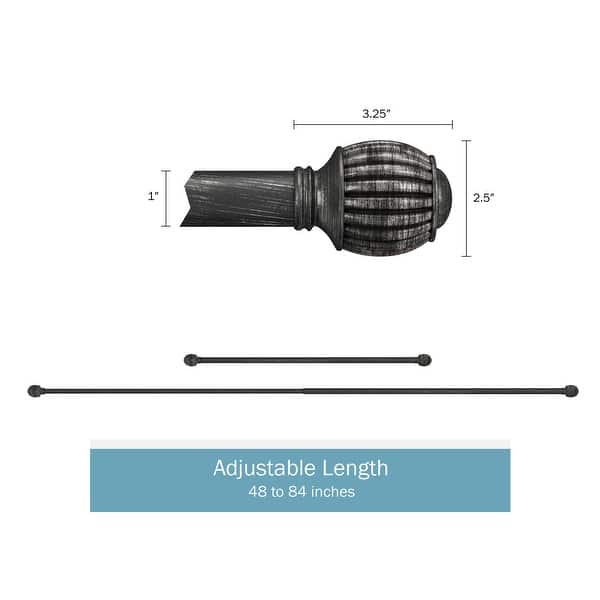 dimension image slide 1 of 6, Adjustable Window Curtain Rod and Cap Shaped Finial