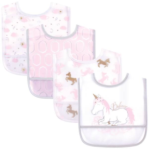 slide 1 of 1, Yoga Sprout Baby Girl Waterproof PEVA Bibs 4pk, Unicorn, One Size - Unicorn - One Size One Size - Unicorn