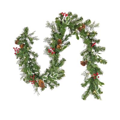 First Traditions™ 6 ft. Christmas Joy Pre-Lit Garland - Green - Green