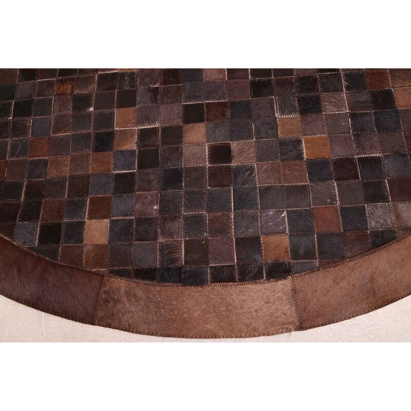 ECARPETGALLERY Handmade Cowhide Patchwork Dark Brown Leather Rug - 5'0 x 5'0