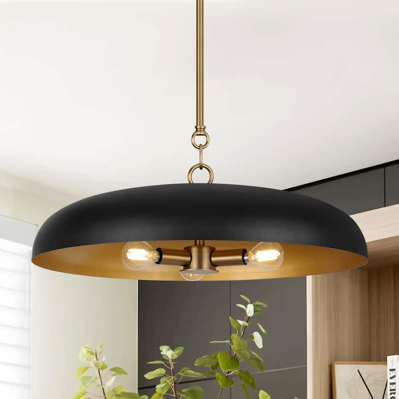 LamQee 20" Pendant Light Metal Dome Ceiling Hanging Lighting Chandelier - 19.7 inch - Matte Black