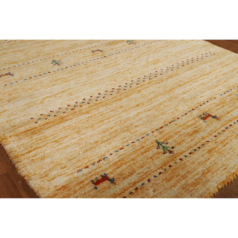 Hand Knotted Oriental 100% Wool Carpet Tribal Animal Pictorial Yellow & Gold Gabbeh Area Rug - 5' 8'' X 3' 11''