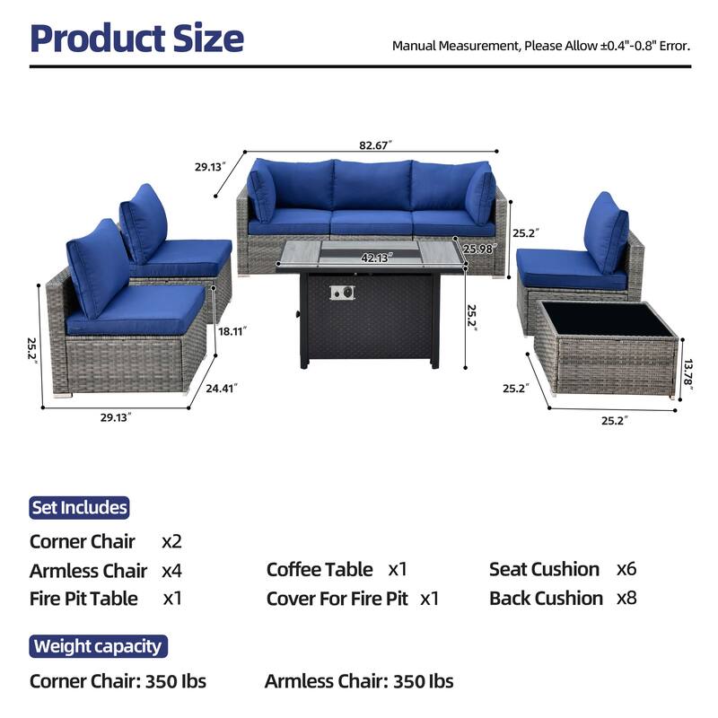 XIZZI 8-piece Patio Wicker Furniture Sectional Set with Firepit