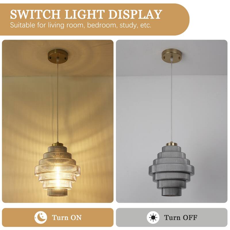 1-Light Metal Hanging Ceiling Kitchen Pendant Light Island Chandelier Fixture with Glass Shade for Dining Room