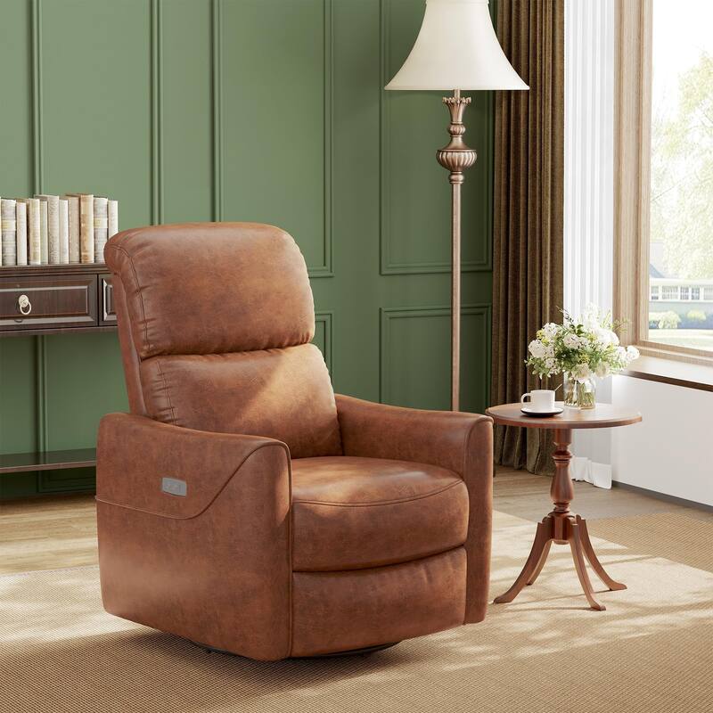 linen Power Swivel Glider Recliner Chair Electric Rocker Recliner Chair with Lumbar Support & USB Port