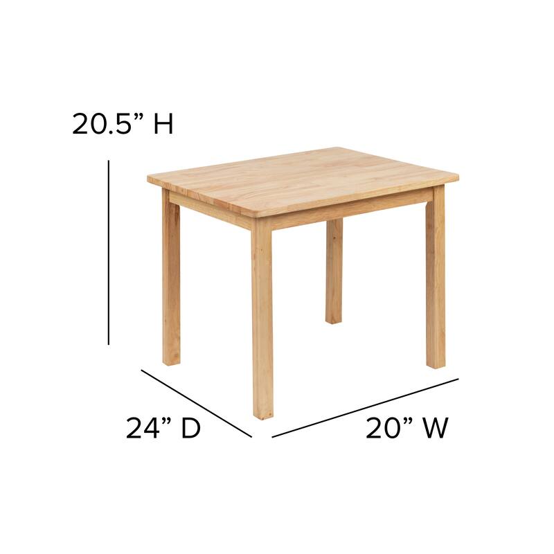 Kids 3 Piece Solid Hardwood Table and Chair Set for Playroom, Kitchen