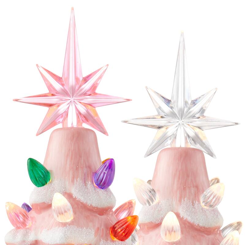 12in Hand Painted Ceramic Christmas Tree PreLit Tree with Star
