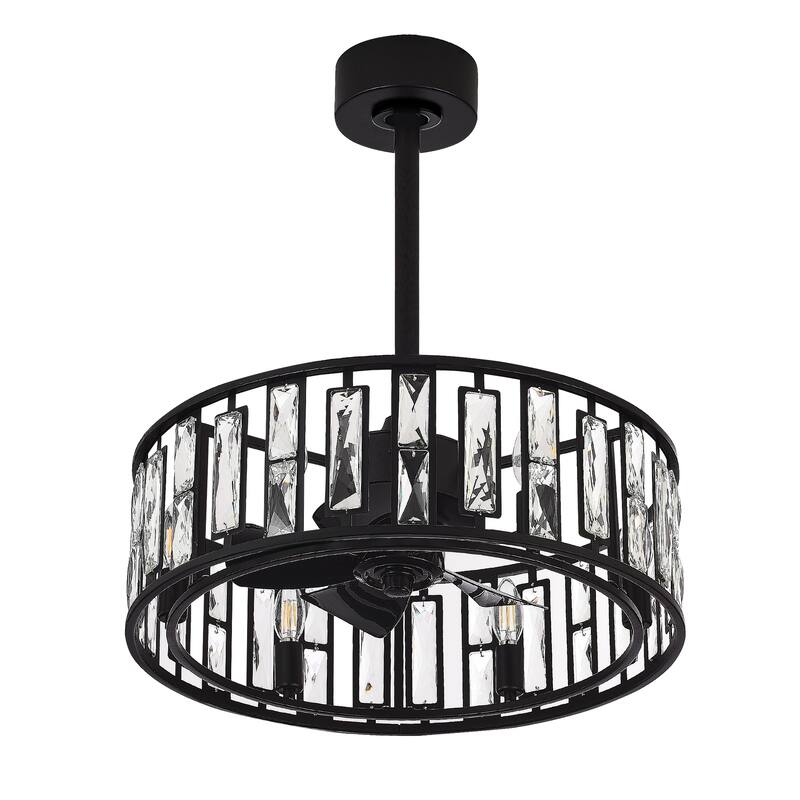 20-In Black Caged Crystal Ceiling Fan with Lights and Remote,5 ABS Blades, 6 Light E12 Base,Reversible DC 6-Speed Indoor Fan