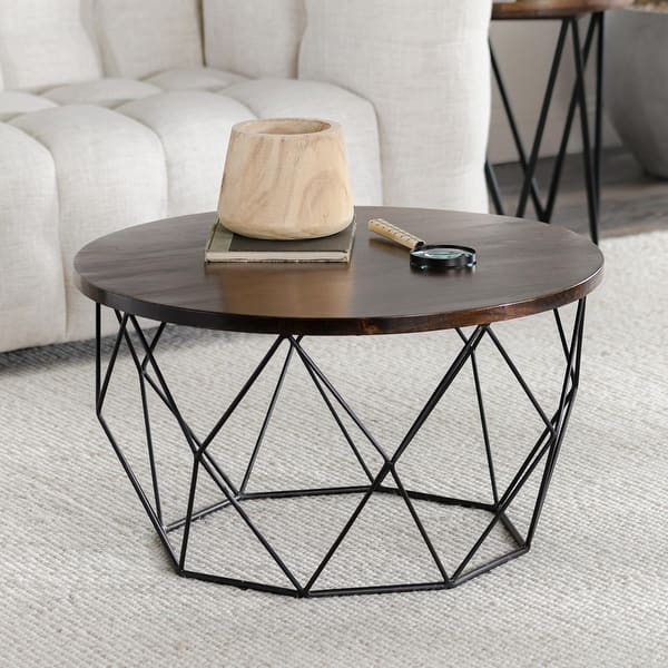 slide 2 of 4, Chester Round Mango Wood Coffee Table Dark Brown by Kosas Home Dark Brown - Wood