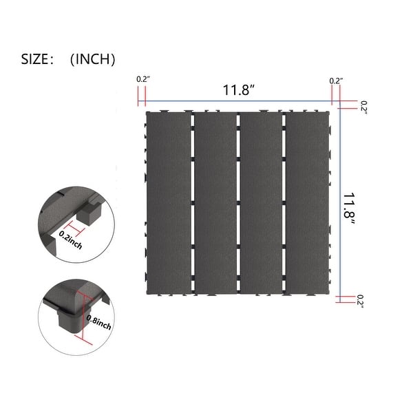 Siavonce 12 in. x 12 in. Black Interlocking Deck Tiles Plastic Waterproof Outdoor Bathroom Shower Balcony Porch Pack of 12