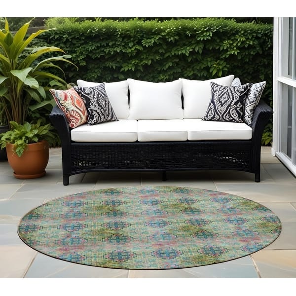 Blue and Green Round Floral Indoor Outdoor Area Rug Blue and Green Round Floral Indoor Outdoor Area Rug