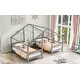 preview thumbnail 10 of 16, Triangular House Twin Over Twin Bunk Bed with Built-in Table, Solid Wood Slats Support, Cozy Style for Kids' Bedroom Grey