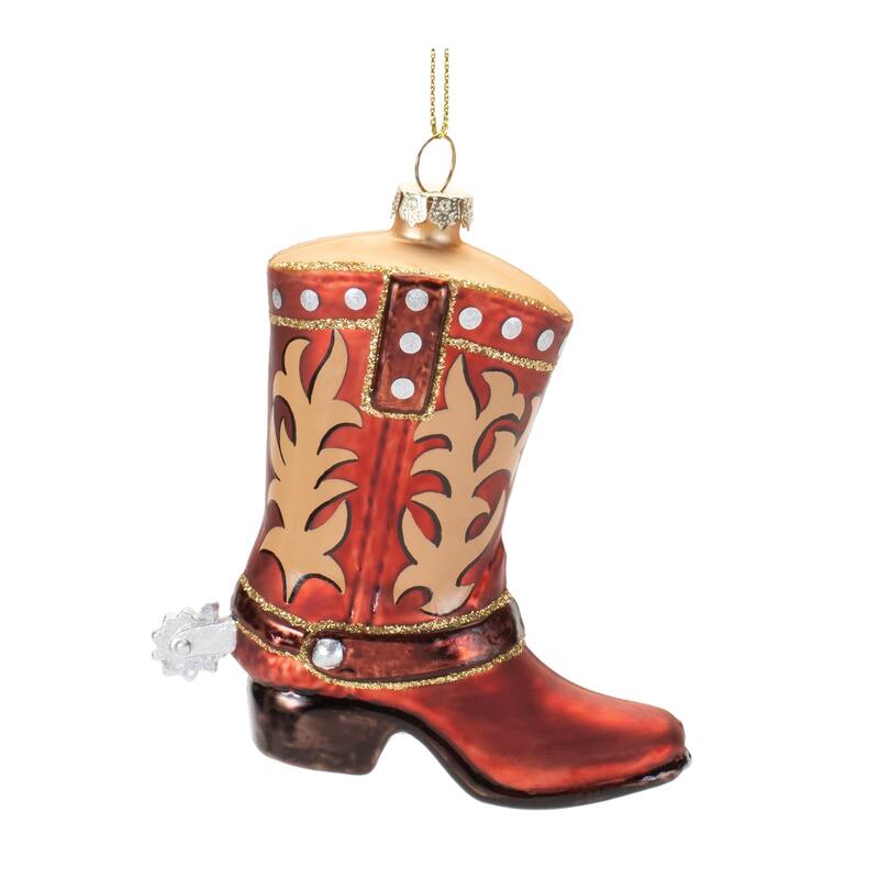 Set of 6 Red and Blue Cowboy Boot Glass Ornaments Rustic Western Style for Holiday Tree Decor - 3.5”L x 1.5”W x 4.25”H