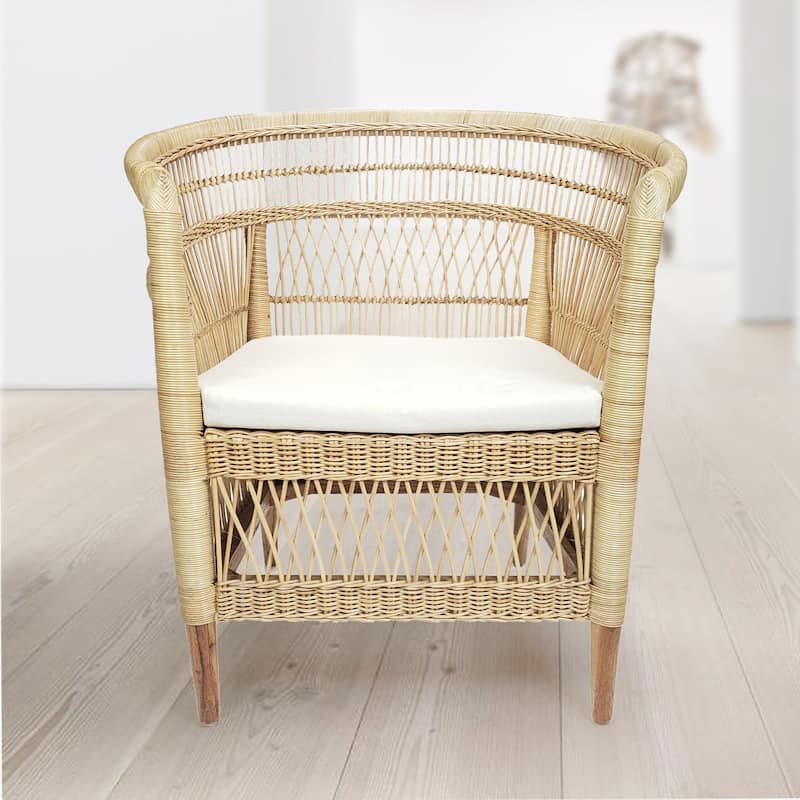 Symka Curved Back Woven Rattan Armchair with Padded Seat