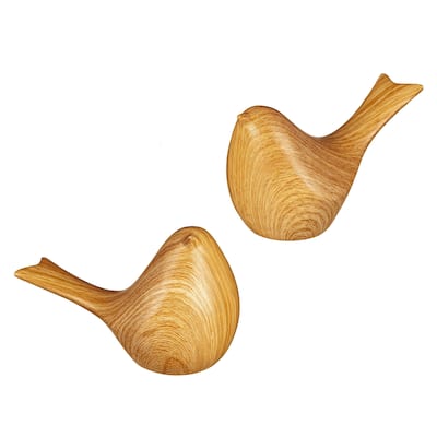 Wood Look Ceramic Bird Statue, Set of 2