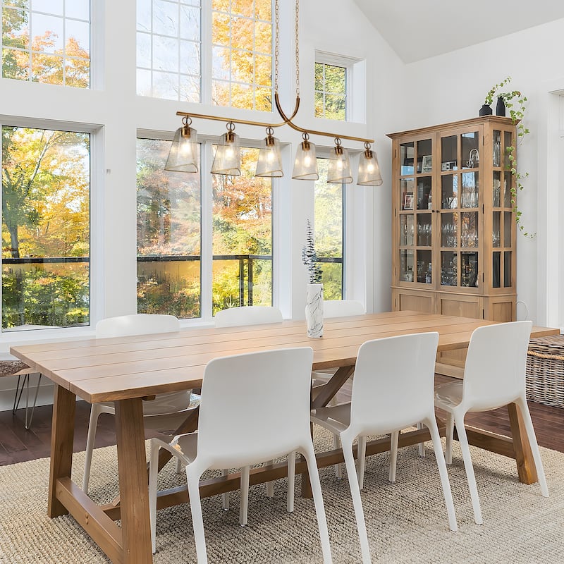 Modern 6-Light Gold Large 55 IN. Chandelier Linear Island Light for Dining Room - W 55.1" x H 21.1"