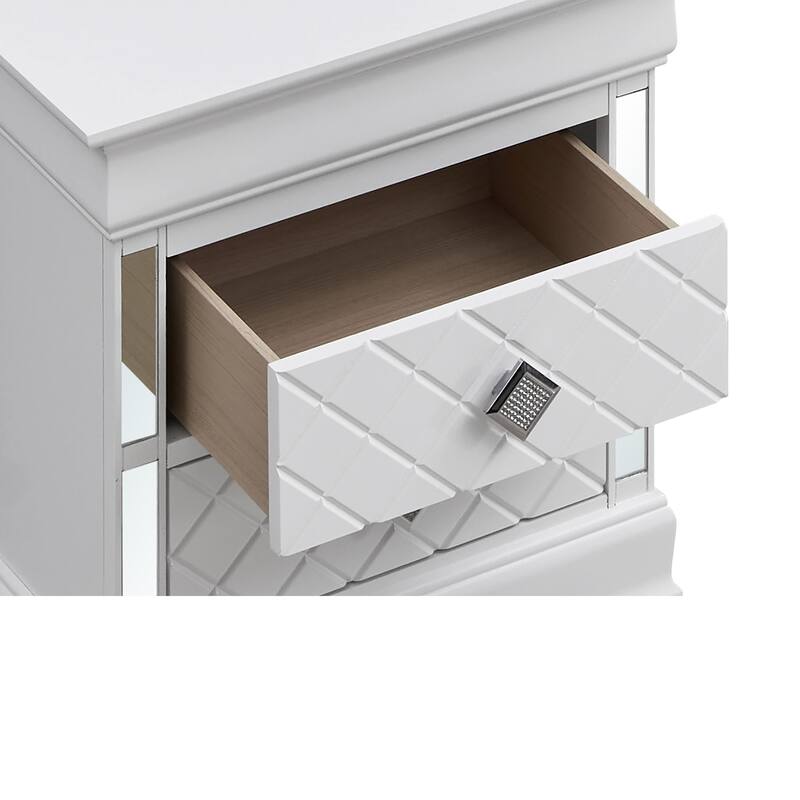 2-Drawer Rectangular Mirrored Nightstand - 24" - White