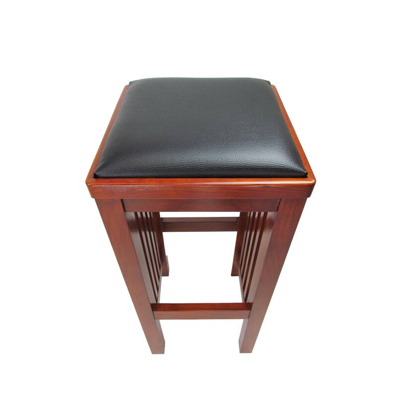 Faux Leather Upholstered Wooden Backless Barstool, Oak Brown