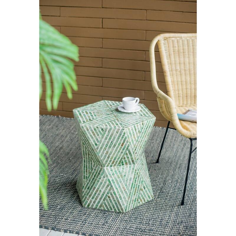 Geometric Capiz Shell Inlay Stool - 19.75" - Green