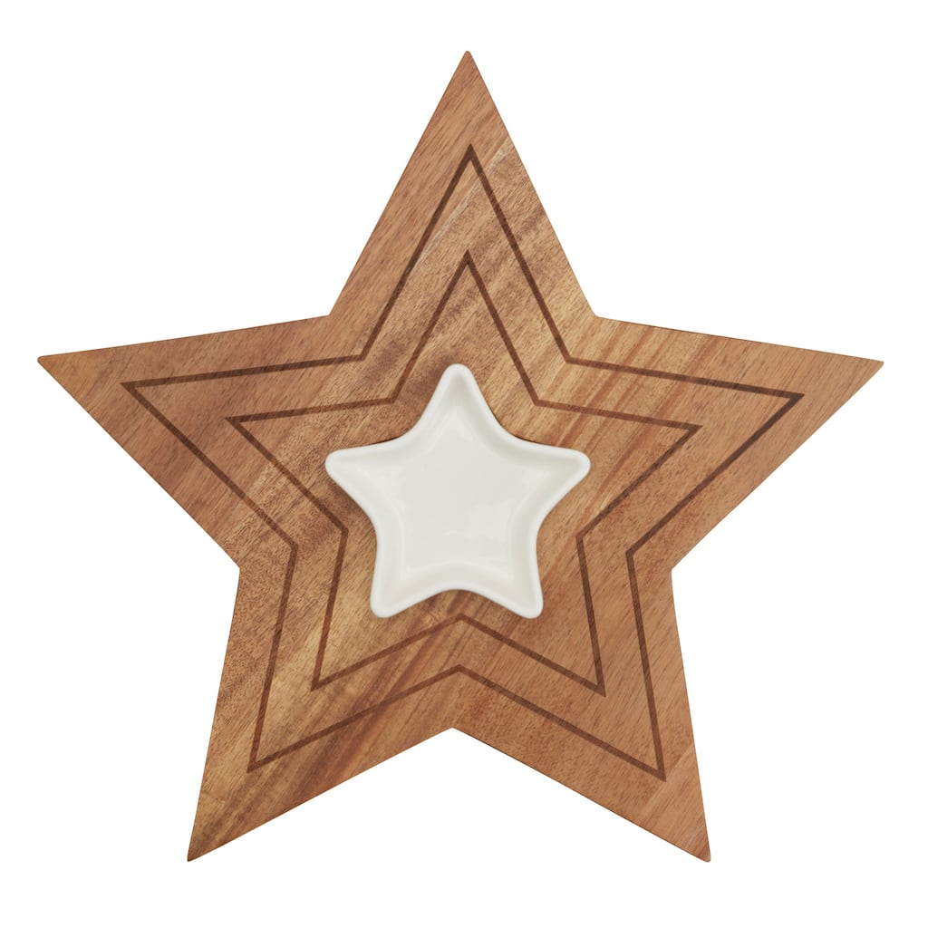 Tabletops Gallery Set of 2 Star Acacia Serving Board with Ceramic Bowl