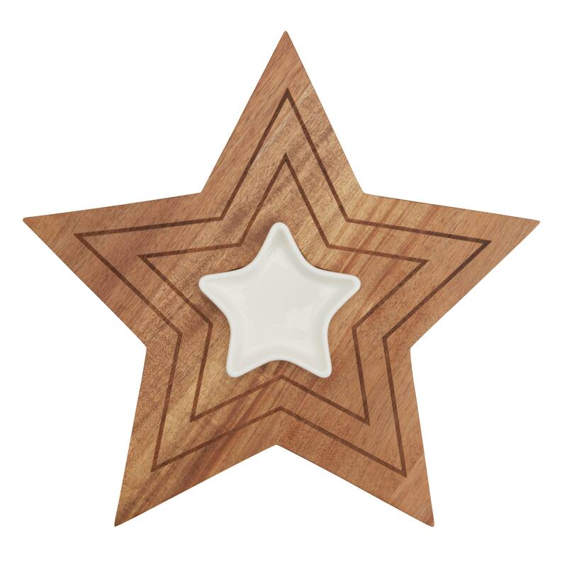 Tabletops Gallery Set of 2 Star Acacia Serving Board with Ceramic Bowl