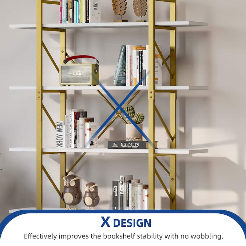 Moasis 5-Tier Bookshelf, Vintage Industrial Style Bookcase Display Shelves for Living Room