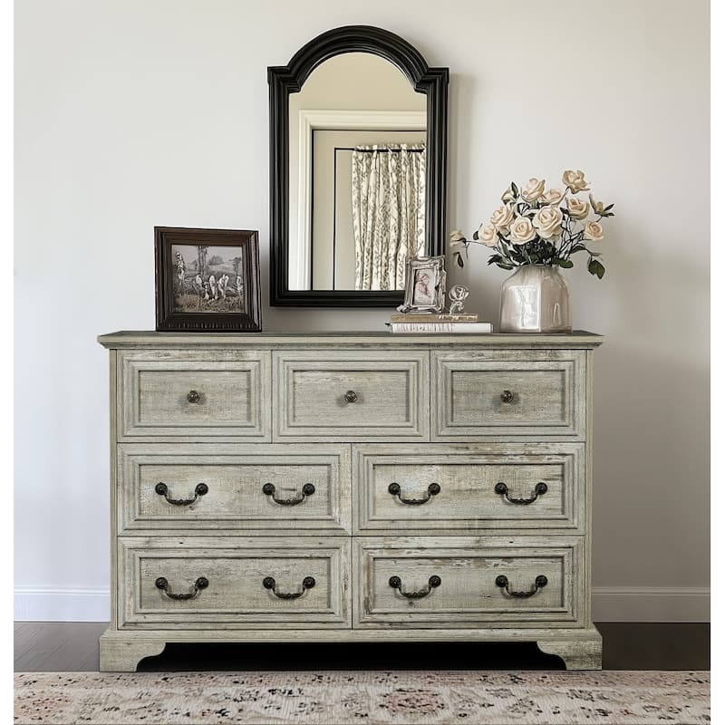 Farmhouse Modern 7-Drawer Horizontal Dresser, Vintage Design, Storage Dressers Organizer for Bedroom, Living Room