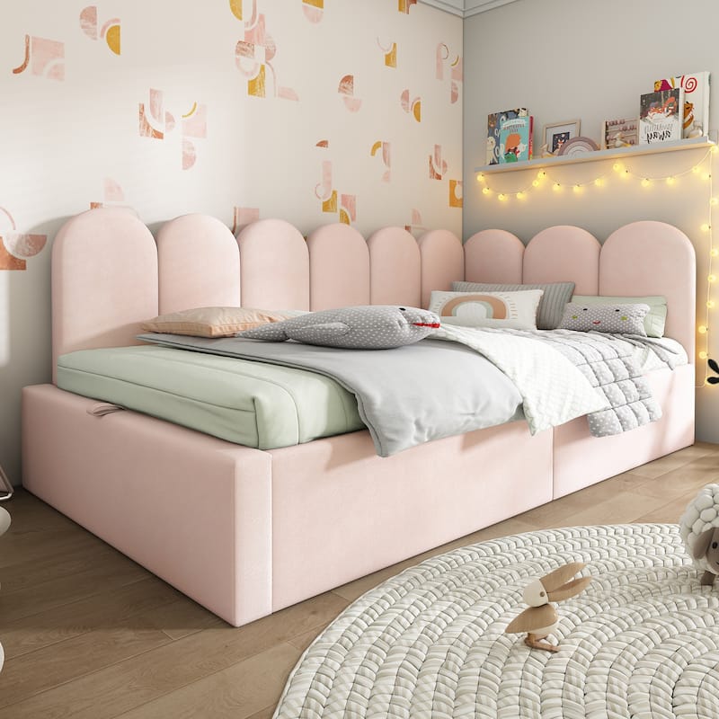 Roomfitters Upholstered Twin Size Ottoman Daybed with Storage, Sofa Bed with Metal Slat Frame, Velvet