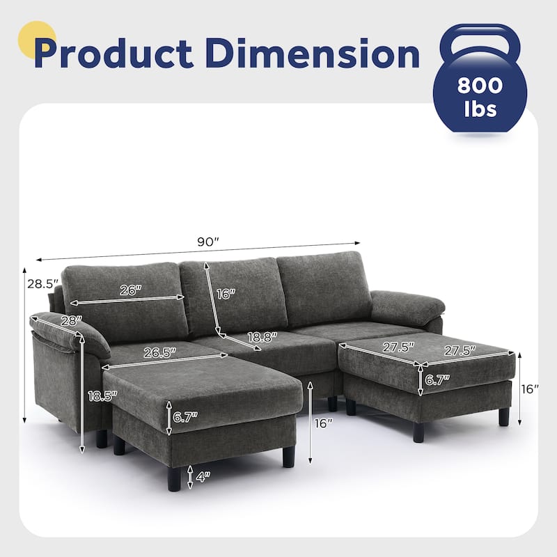 U-Shaped Chenille Upholstered Modular Sectional Sofa Couch with 2 Ottomans