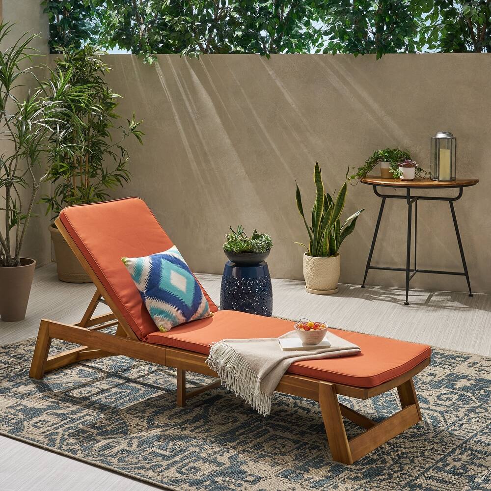 Maki Outdoor Acacia Wood Chaise Lounge and Cushion Set by Christopher Knight Home