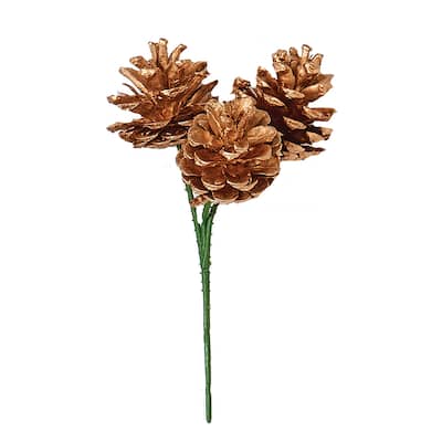 3" Gold Pine Cone Pick x 3, Set of 12 - 8