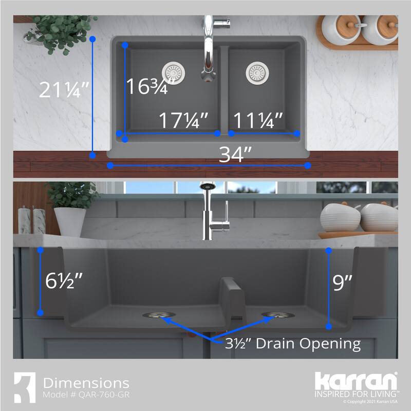 Karran Retrofit Apron-Front Quartz Double Bowl Kitchen Sink
