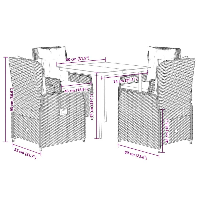 vidaXL Garden Dining Set Grey, Dark Grey, Black - 31.5" x 31.5" x 29.1"/ 4