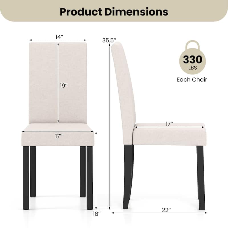 Set of 2 Modern Rubber Wood Dining Chairs with Faux Linen Upholstery and Cushioned Seats - 17" x 22" x 35.5" (L x W x H)