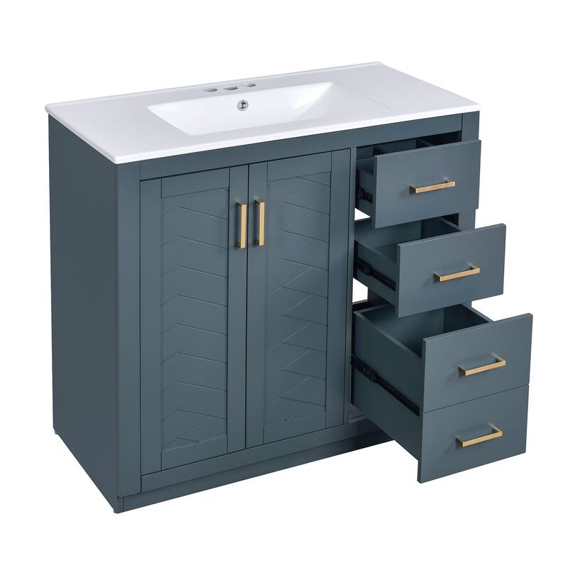 GDFStudio 36'' Bathroom Vanity with Ceramic Sink,Freestanding Vanity Set with 3 Drawers& Soft Closing Doors
