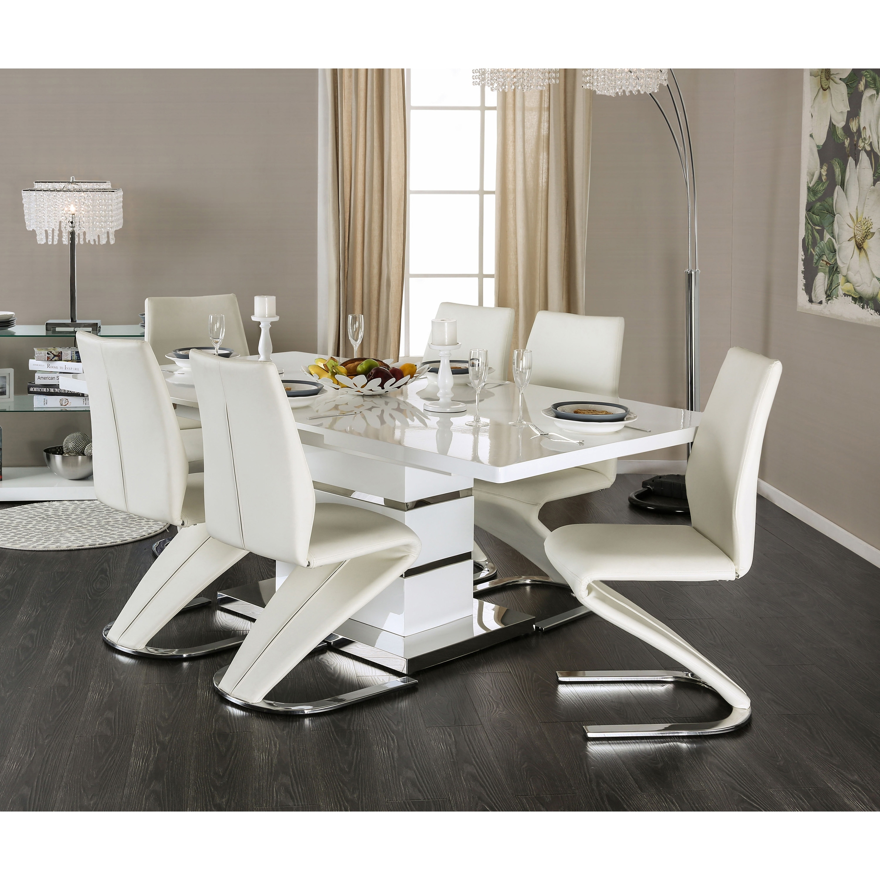 furniture of america vorr contemporary white 7piece dining table set