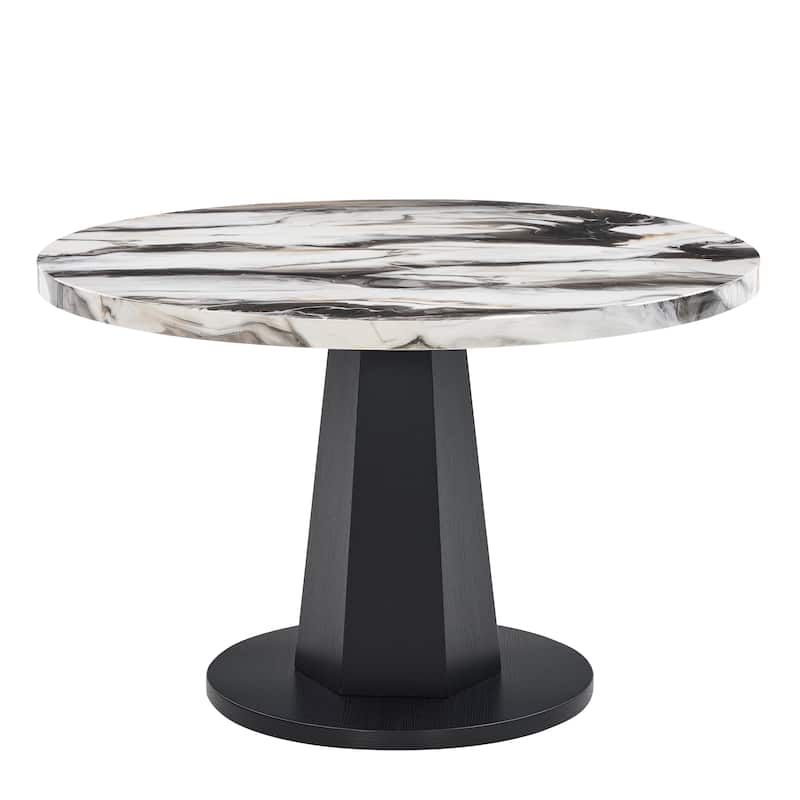 Roundhill Furniture Cavira Modern Faux Marble Dining Table with Wood Pedestal Base