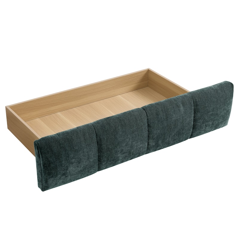 Queen Size Upholstered Bed with Storage Drawers, Soft Chenille Fabric Frame, Modern Platform Bed with Headboard