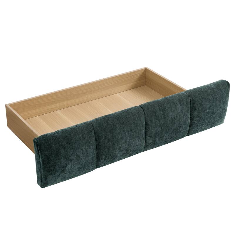 Queen Size Upholstered Bed with Tufted Headboard, Chenille Fabric Platform Bed with 4 Storage Drawers, Solid Wood Bed Frame