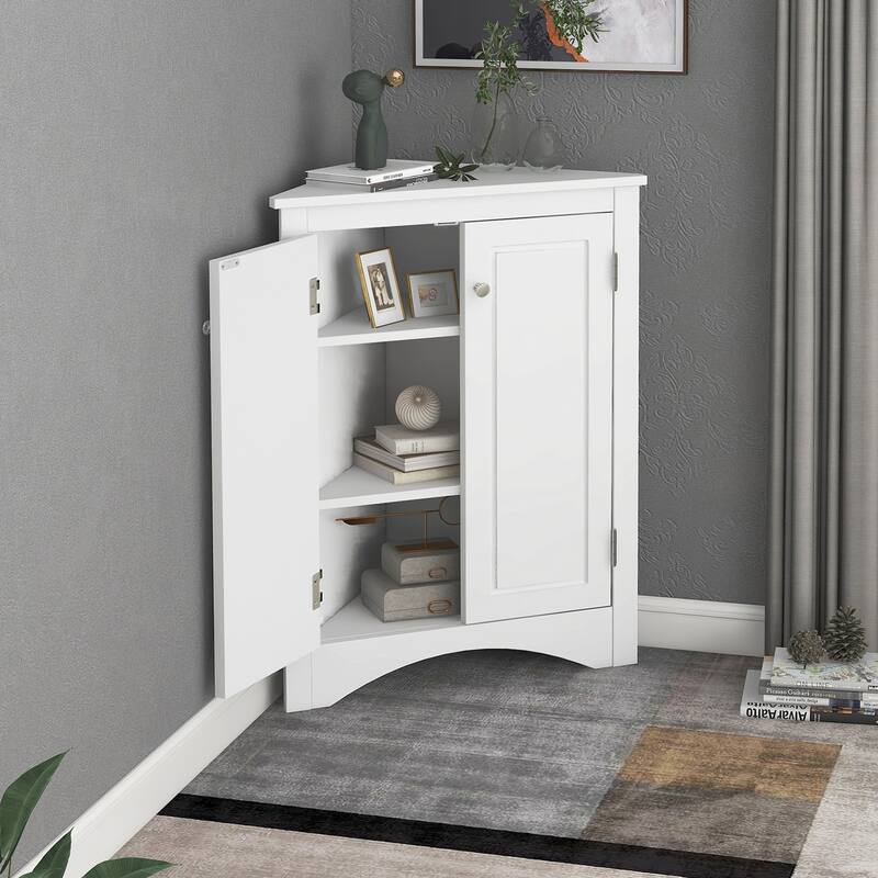 Triangle Bathroom Storage Cabinet: Adjustable Shelves - Freestanding Floor Cabinet for Home & Kitchen