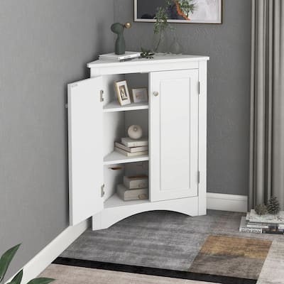 Triangle Bathroom Storage Cabinet Freestanding Floor Cabinet Skincare Cabinet with Adjustable Shelves for Home Kitchen White